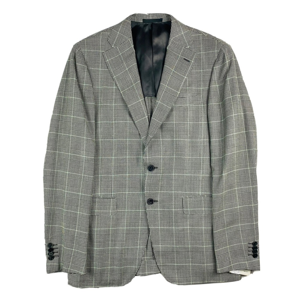 Caruso Gray Aqua Checked Pure Silk Blazer Size Mens 42R NWT